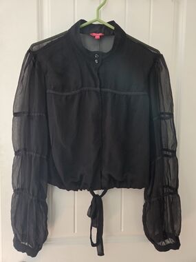 GUESS Black Sheer Textured Button-Up Blouse